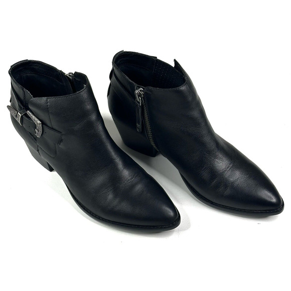 Steve Madden Cassie Black Leather Ankle Boots Booties Women's 11M Western Buckle - Picture 1 of 14